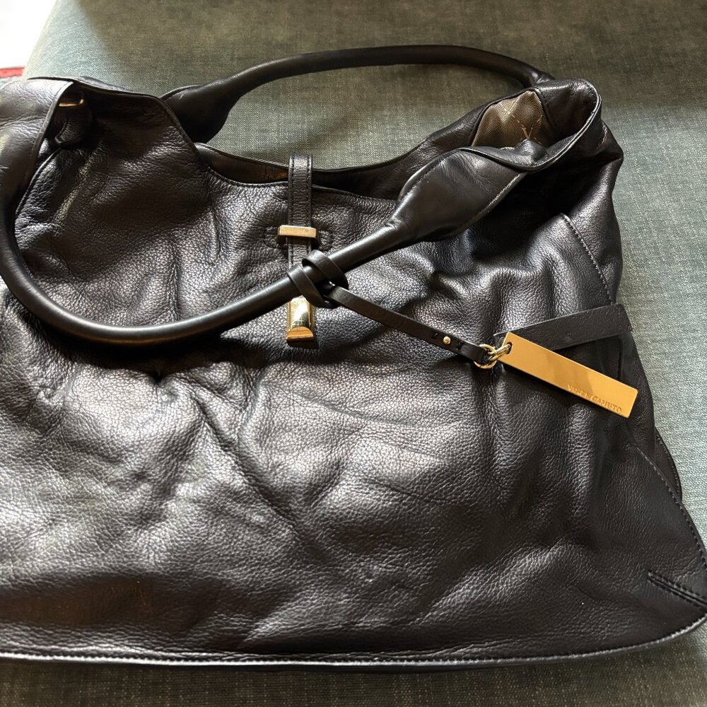 VINCE CAMUTO Black Leather Shoulder Slouchy Purse Shopper Bag